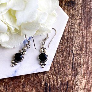 Vintage Sterling Mexican Taxco Onyx Earrings